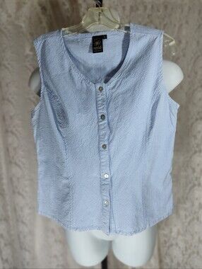 Sun Moda Light Blue Check Sleeveless Button-Down Vest Top